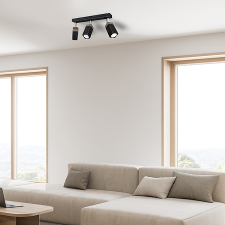 Milagro - Lampa sufitowa SOLO SAWN BLACK / PATINATED WOOD 3x mini GU10