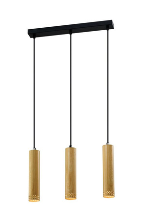 Candellux - Tubo Lampa Wisząca Czarny 3X25W Gu10 Klosz 25Cm Drewniany