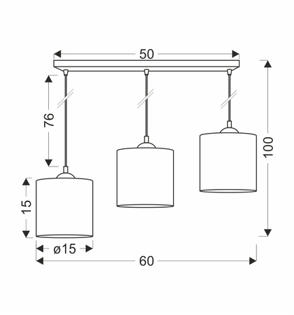 LEGNO LAMPA WISZĄCA CZARNY 15 3X40W E27 ABAŻUR ORZECHOWY