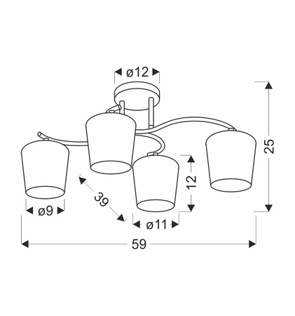 ESNYR LAMPA SUFITOWA CHROMOWY+CZARNY 4X40 E27 KLOSZ BIAŁY