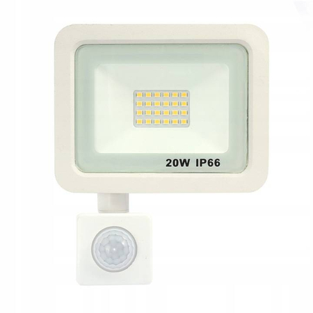 NAŚWIETLACZ Z CZUJNIKIEM RUCHU BIAŁY 20W B.NEUTRALNA 4000K
