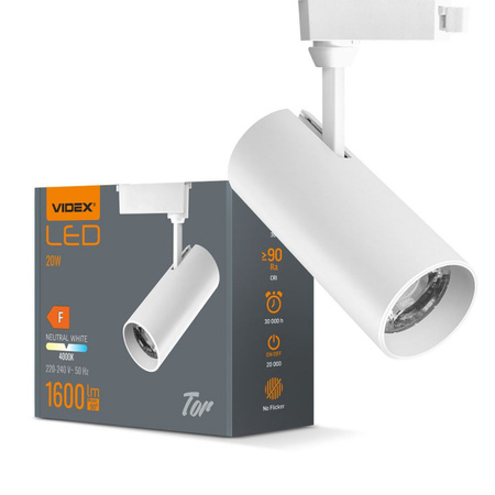 Reflektor szynowy LED punktowy biały obrotowy 20W 4000K