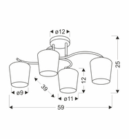 ESNYR LAMPA SUFITOWA CHROMOWY+CZARNY 4X40 E27 KLOSZ BIAŁY