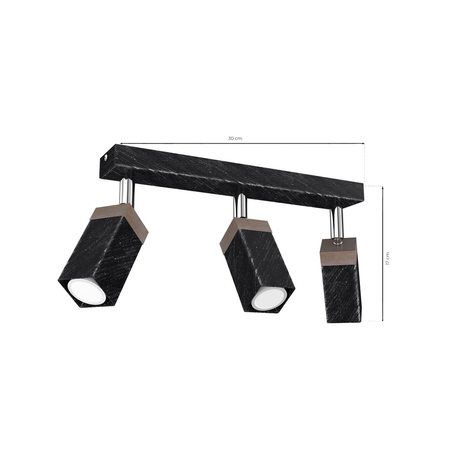 Milagro - Lampa sufitowa SOLO SAWN BLACK / PATINATED WOOD 3x mini GU10