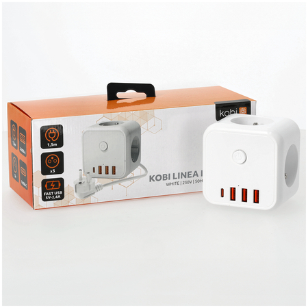 Przedłużacz LINEA PRO CUBE C 3gn+3USB/1USB-C/1,5m/Zu+W biały Kobi