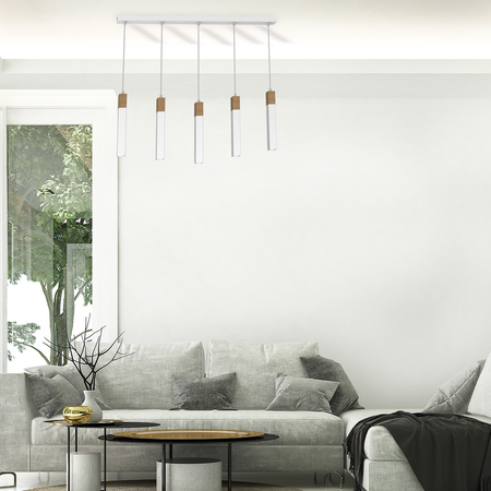 Milagro - Lampa wisząca SOLO SAWN WHITE / PATINATED WOOD 5x mini GU10