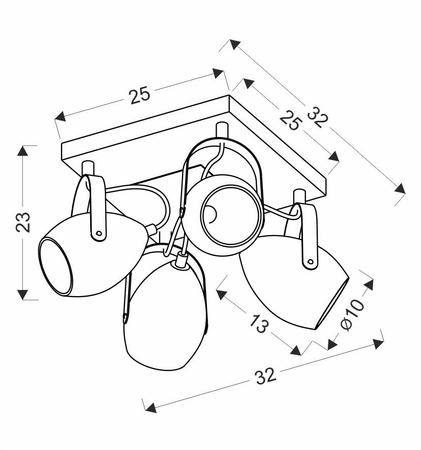 Anica lampa sufitowa plafon czarny 4x40w e14 odbłyśnik złoty