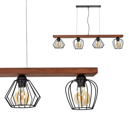 Milagro - Lampa wisząca OZZY BLACK / WOOD 4xE27 60W