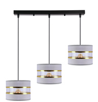 Candellux - Pandy Lampa Wisząca Czarny 3X40W E27 Abażur Szary+Złoty