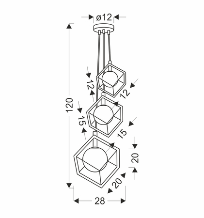 LAMPA WISZACA WEERT 3 CZARNY ZŁOTY 120x20x28
