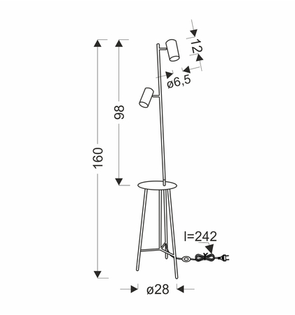 PERRET LAMPA PODŁOGOWA CZARNY+ZŁOTY MATOWY 2X15W GU10 KLOSZ CZARNY