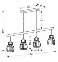 BERNITA LAMPA WISZĄCA 4X60W E27 CZARNY